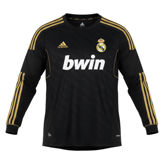 Retrô Real Madrid Fora Manga Longa Camisa 2011/12 Preto