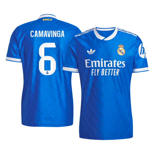 Jogador CAMAVINGA #6 Real Madrid Fora Terceira Futebol Camisas 2025/26 Azul