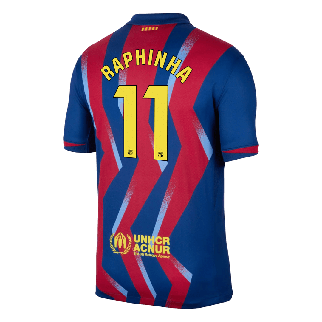 RAPHINHA #11 Barcelona Quarta Camisa 2025/26 Vermelho&Azul