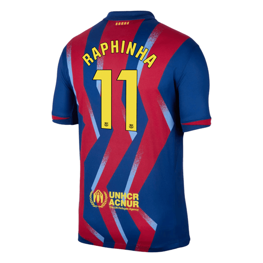 RAPHINHA #11 Barcelona Quarta Camisa 2025/26 Vermelho&Azul