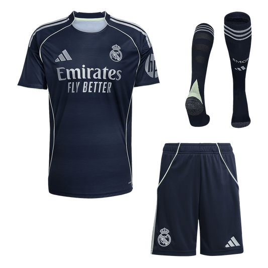 Real Madrid 
 Fora 
 Camisa 
Conjunto (Camisa + Calções + Meias) 
2025/26