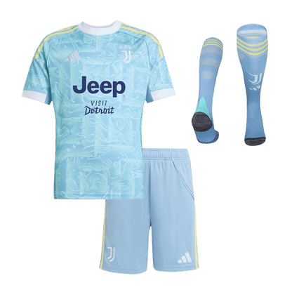 Juventus Infantil Fora Futebol Camisa Conjunto (Camisa + Calção + Meias) 2025/26 Azul