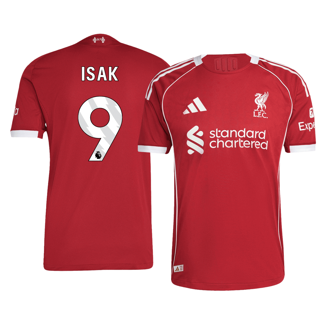 Autêntico ISAK #9 Liverpool Casa Futebol Camisas 2025/26 Vermelho