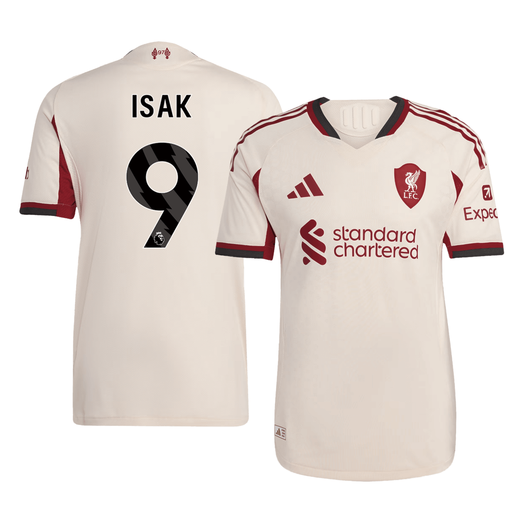 Autêntico ISAK ##9 Liverpool Fora Futebol Camisas 2025/26 Branco