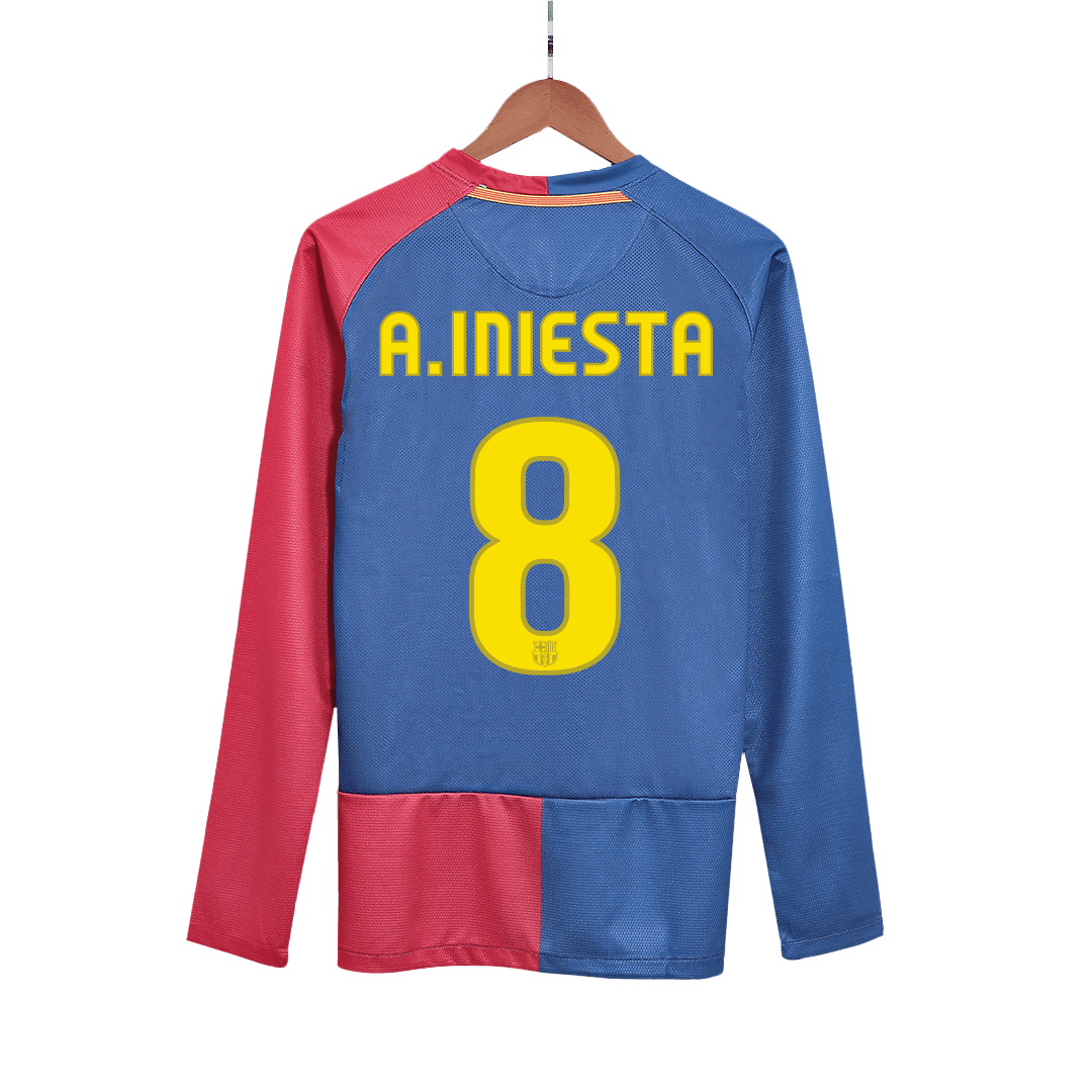 A.INIESTA #8 Barcelona Retro Jersey Home Long Sleeve Football Shirt 2008/09 - UCL Final