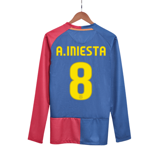 A.INIESTA #8 Barcelona Retro Jersey Home Camisola de futebol de manga comprida 2008/09 - Final da UCL