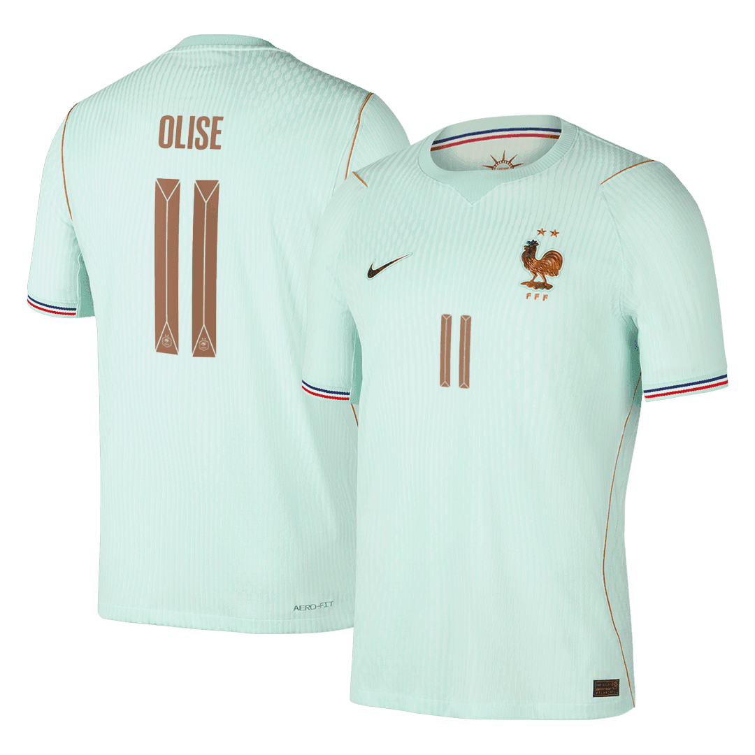 Versão do Jogador OLISE #11 France Fora Copa do Mundo Futebol Camisas 2026 Verde