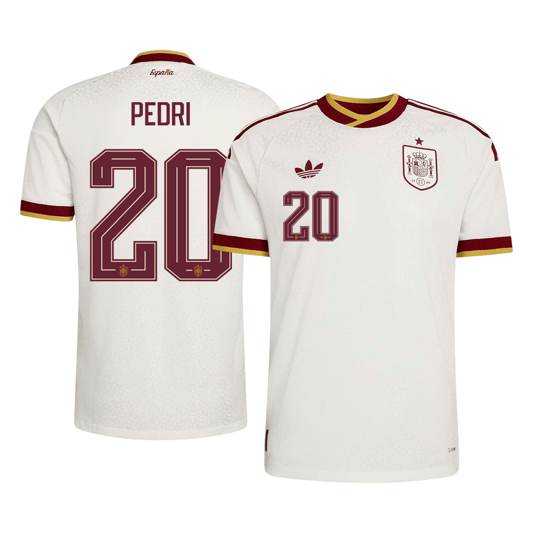 Versão do Jogador PEDRI #20 Spain Fora Copa do Mundo Futebol Camisas 2026 Branco