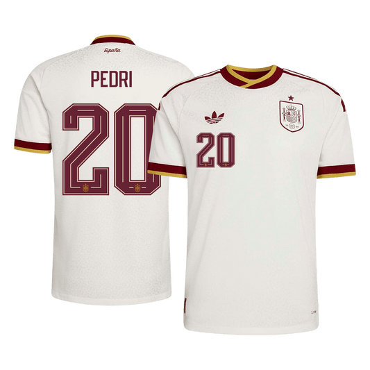 Versão do Jogador PEDRI #20 Spain Fora Copa do Mundo Futebol Camisas 2026 Branco